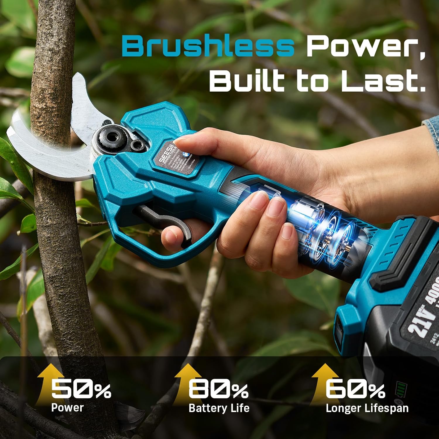 SEESII Electric Pruning Shears Cordless: Up to 1.6 Cutting Diameter Power Pruner - 2 Pcs 4.0Ah Batteries, Brushless Motor, Extra SK5 Blade, 4 Modes Adjustable Branch Cutter for Tree Flower Trimming